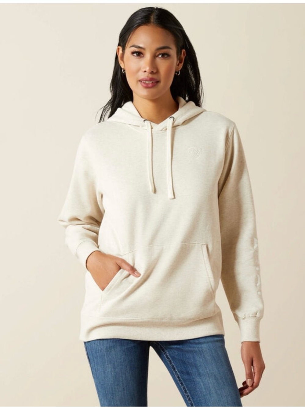 New Ariat Oatmeal Heather Fleece Hoodie Size Medium